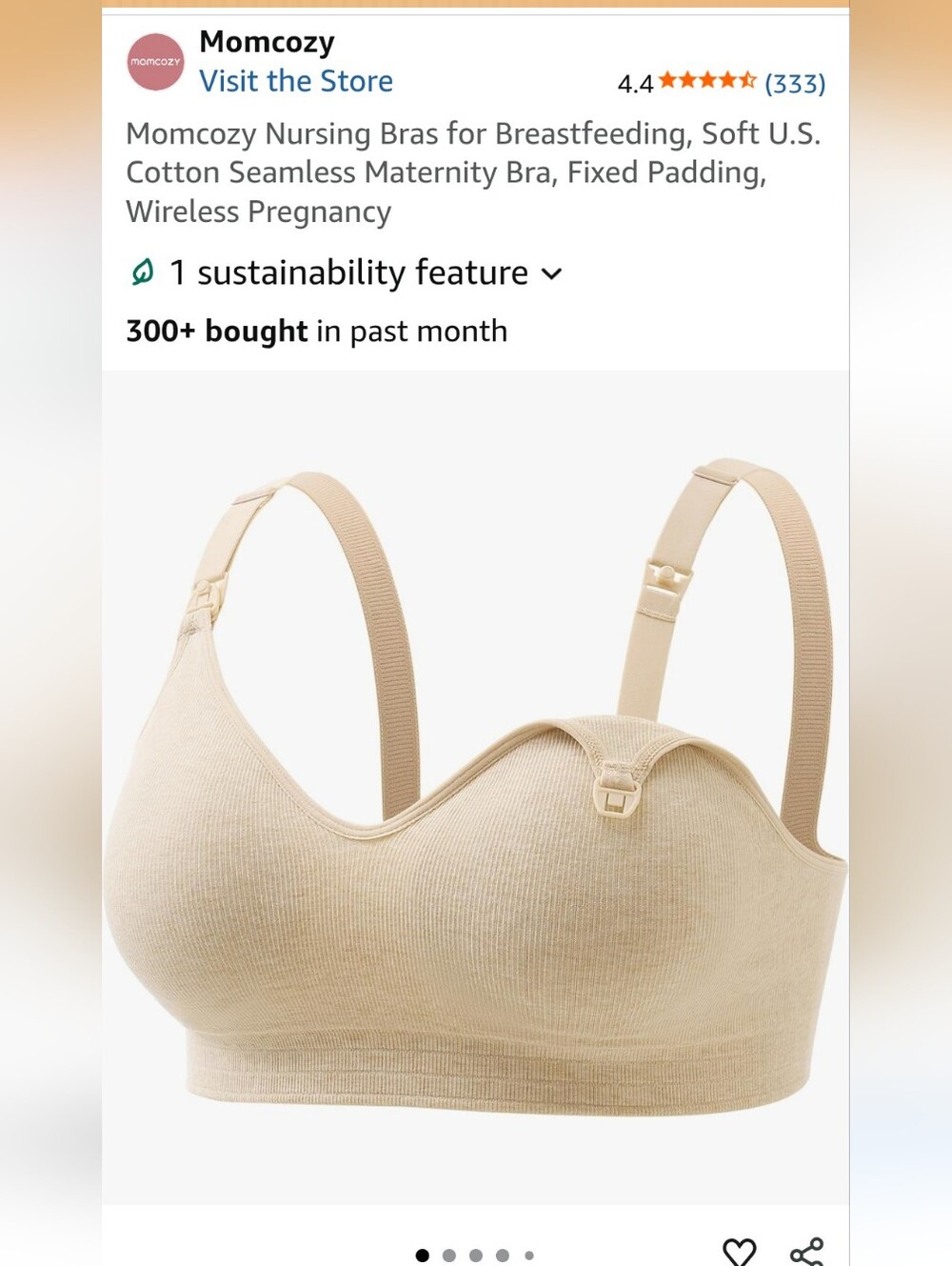 Momcozy Cotton Seamless Nursing Bra With Fixed Padding - Warm Oatmeal